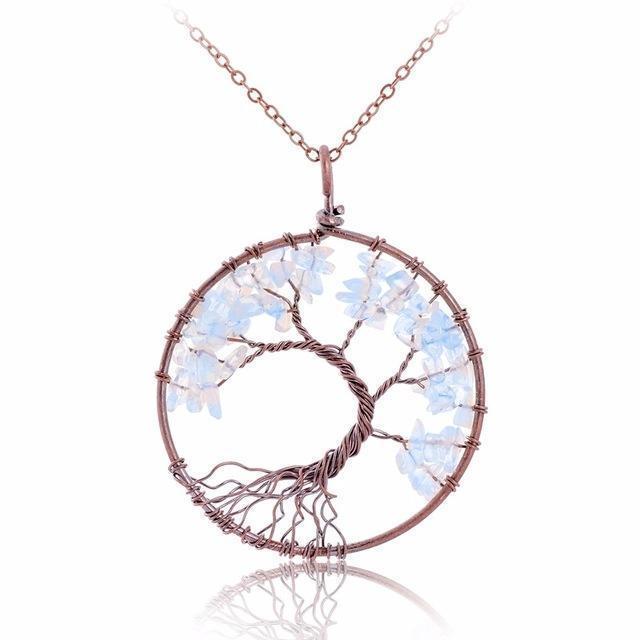SEDmart 7 Chakra Tree Of Life Pendant Necklace Copper Crystal Natural Stone Necklace Women Christmas Gift-Opal-JadeMoghul Inc.