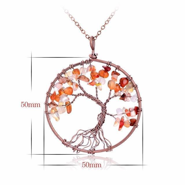 SEDmart 7 Chakra Tree Of Life Pendant Necklace Copper Crystal Natural Stone Necklace Women Christmas Gift-Red Agate-JadeMoghul Inc.