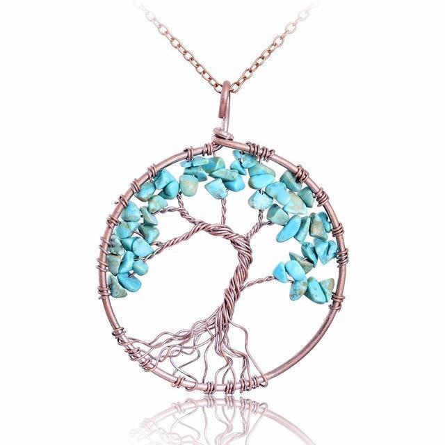 SEDmart 7 Chakra Tree Of Life Pendant Necklace Copper Crystal Natural Stone Necklace Women Christmas Gift-Turquoise-JadeMoghul Inc.