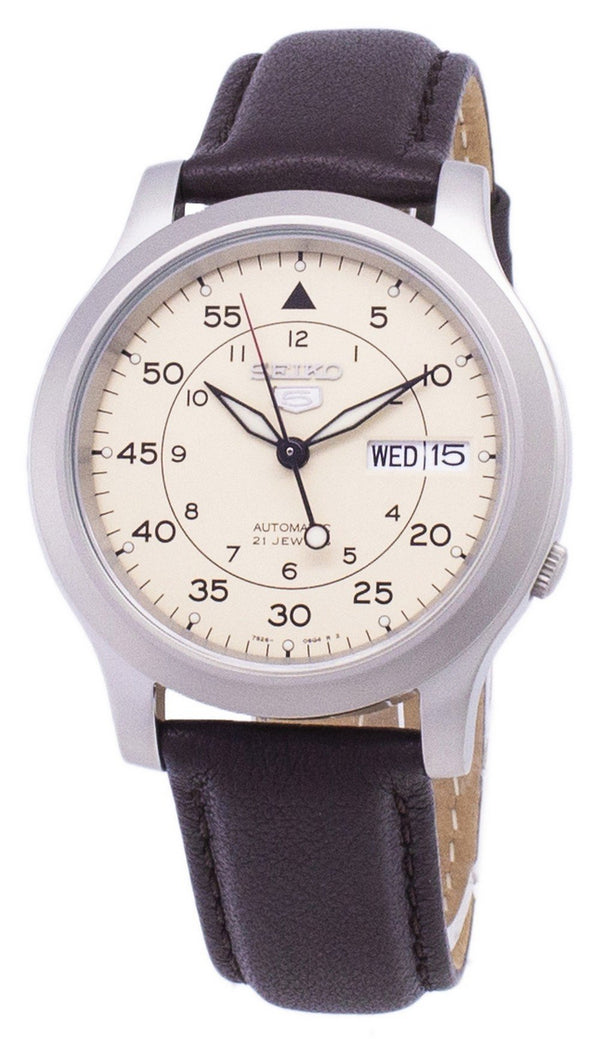 Seiko 5 Military SNK803K2-SS4 Automatic Brown Leather Strap Men's Watch-Branded Watches-White-JadeMoghul Inc.
