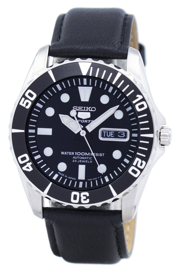 Seiko 5 Sports Automatic 23 Jewels Ratio Black Leather SNZF17J1-LS10 Men's Watch-Branded Watches-Blue-JadeMoghul Inc.