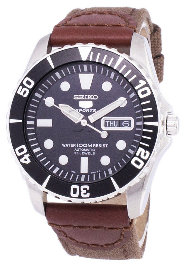 Seiko 5 Sports Automatic Canvas Strap SNZF17K1-NS1 Men's Watch-Branded Watches-Black-JadeMoghul Inc.