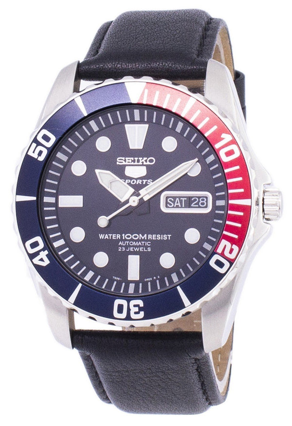 Seiko 5 Sports Automatic Ratio Black Leather SNZF15K1-LS10 Men's Watch-Branded Watches-Black-JadeMoghul Inc.