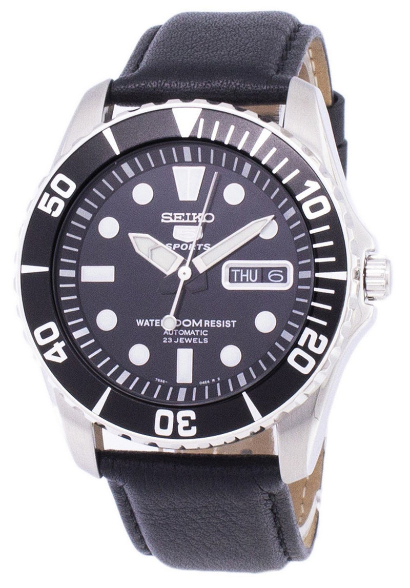 Seiko 5 Sports Automatic Ratio Black Leather SNZF17K1-LS10 Men's Watch-Branded Watches-Black-JadeMoghul Inc.