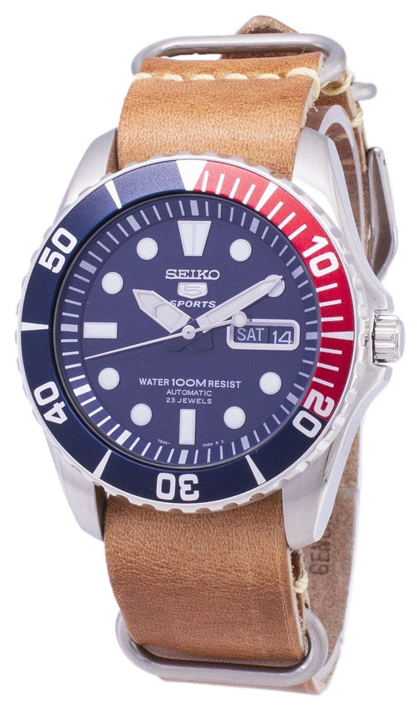 Seiko 5 Sports SNZF15K1-LS18 Automatic Brown Leather Strap Men's Watch-Branded Watches-Blue-JadeMoghul Inc.