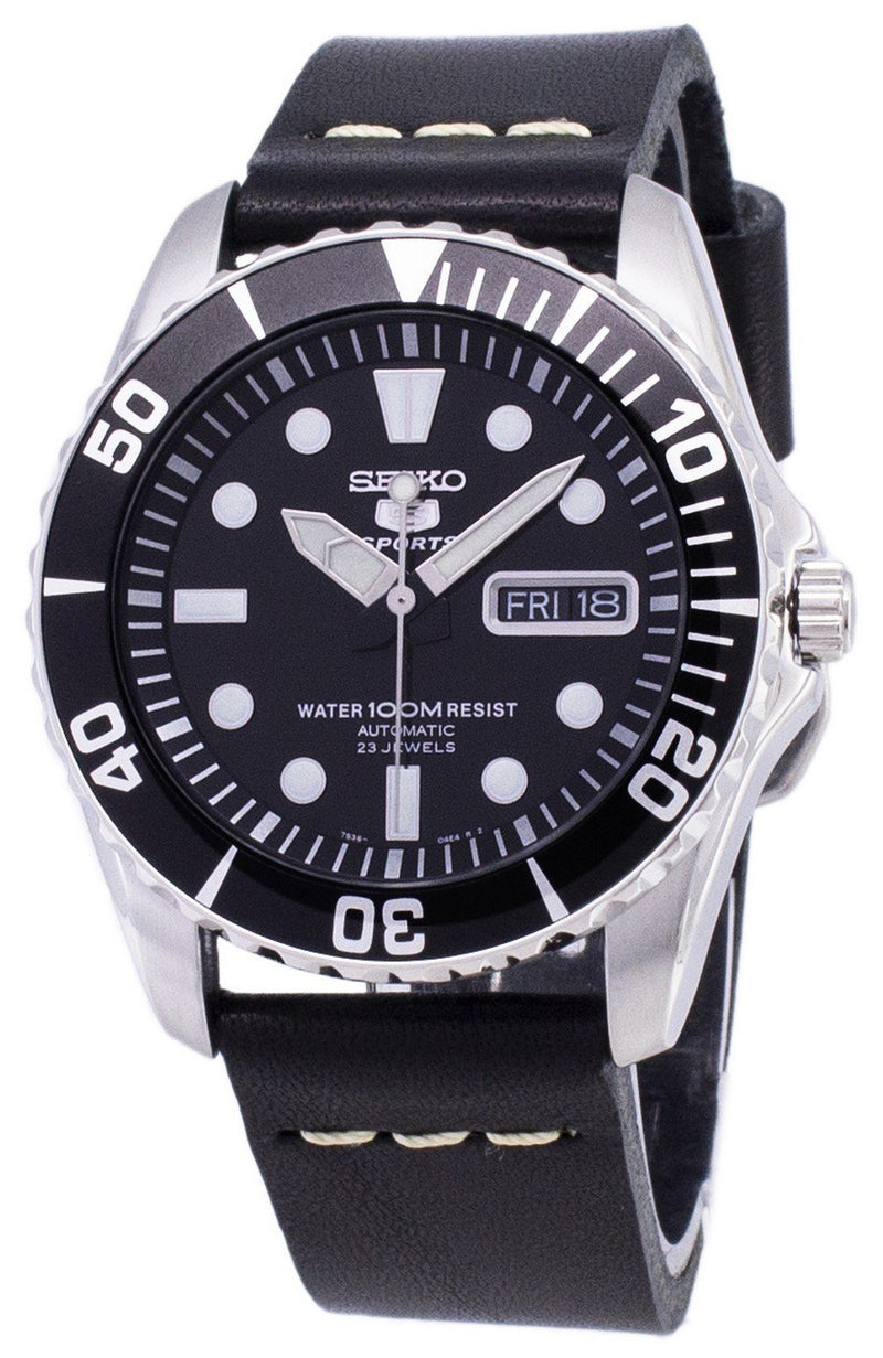 Seiko 5 Sports SNZF17K1-LS14 Automatic Black Leather Strap Men's Watch-Branded Watches-Black-JadeMoghul Inc.