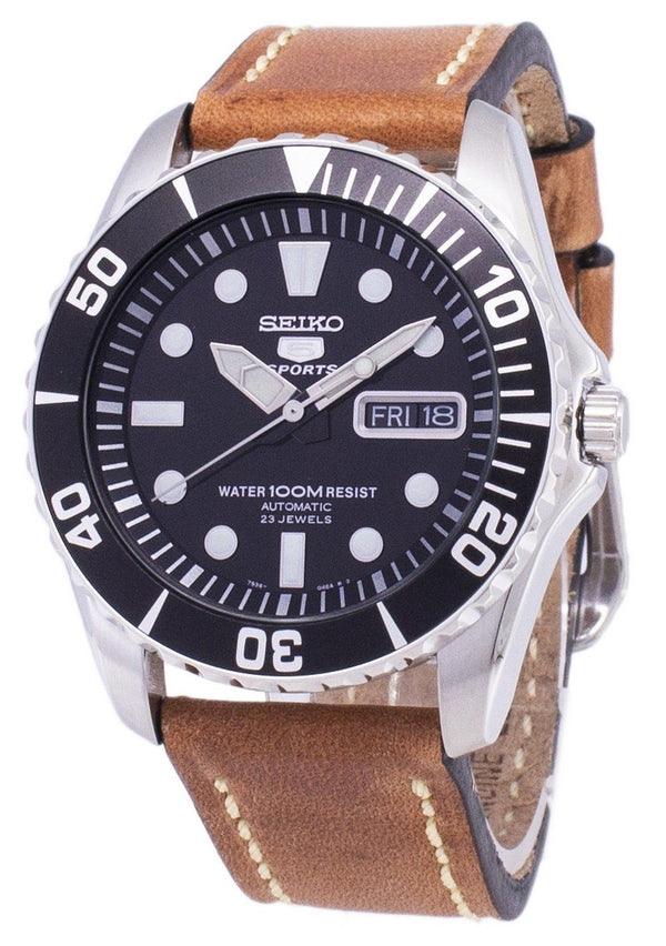 Seiko 5 Sports SNZF17K1-LS17 Automatic Brown Leather Strap Men's Watch-Branded Watches-Blue-JadeMoghul Inc.