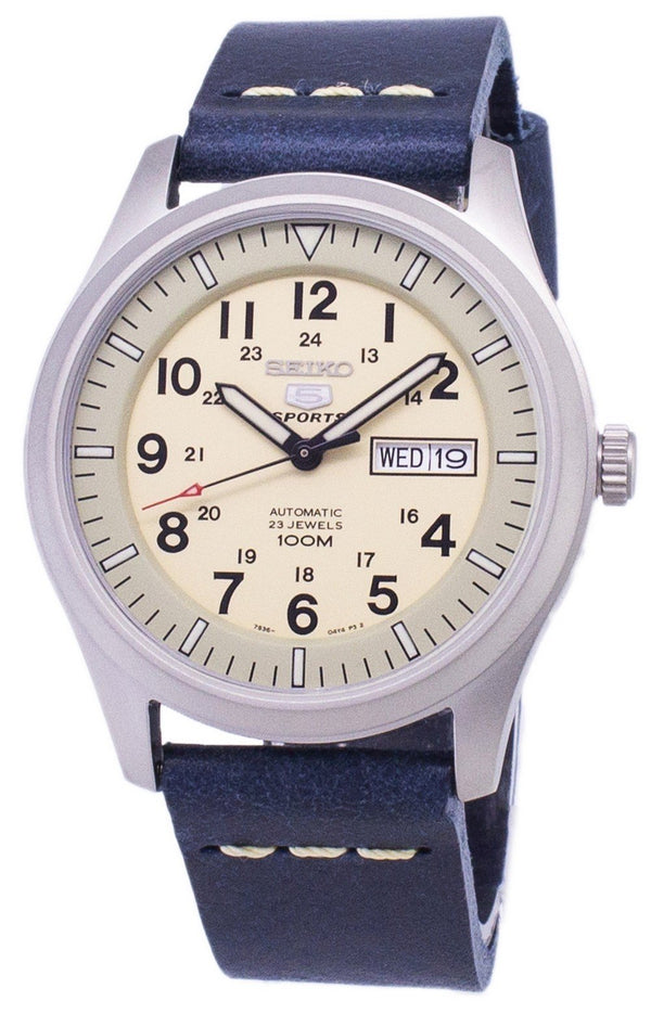 Seiko 5 Sports SNZG07K1-LS15 Automatic Dark Blue Leather Strap Men's Watch-Branded Watches-Blue-JadeMoghul Inc.