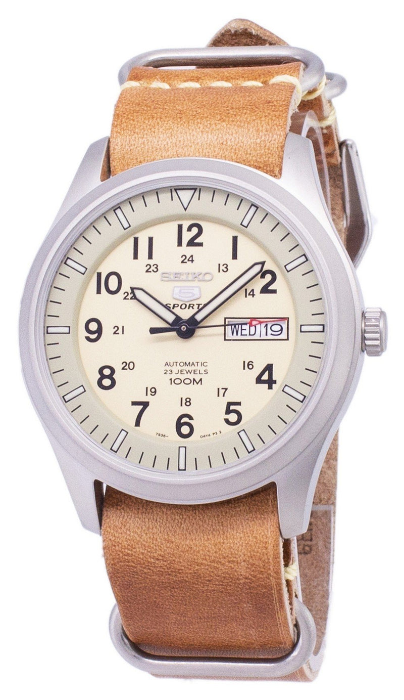 Seiko 5 Sports SNZG07K1-LS18 Automatic Brown Leather Strap Men's Watch-Branded Watches-Black-JadeMoghul Inc.