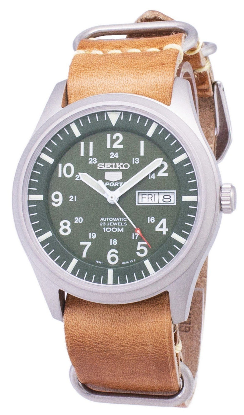Seiko 5 Sports SNZG09K1-LS18 Automatic Brown Leather Strap Men's Watch-Branded Watches-Black-JadeMoghul Inc.