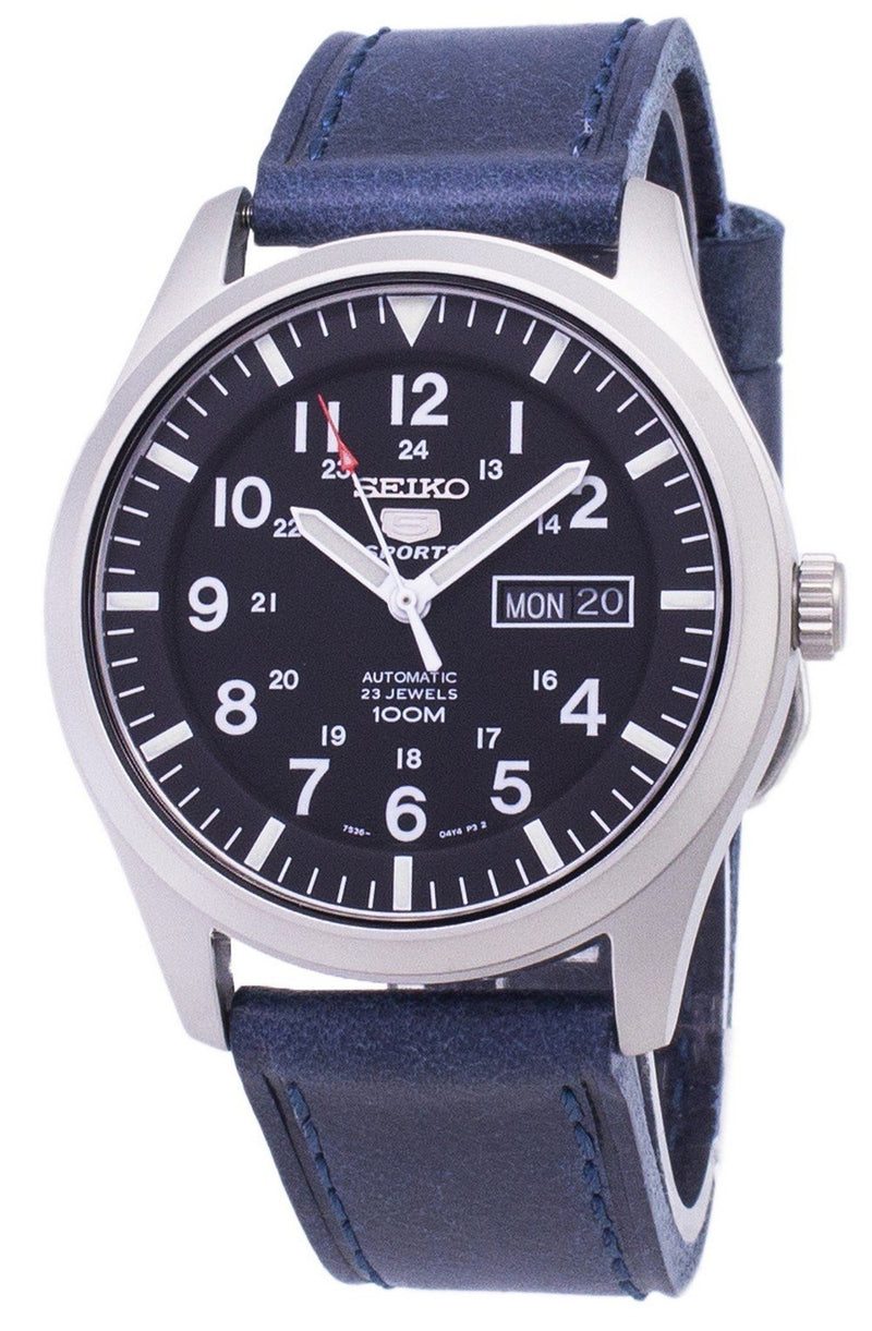 Seiko 5 Sports SNZG15K1-LS13 Automatic Dark Blue Leather Strap Men's Watch-Branded Watches-White-JadeMoghul Inc.
