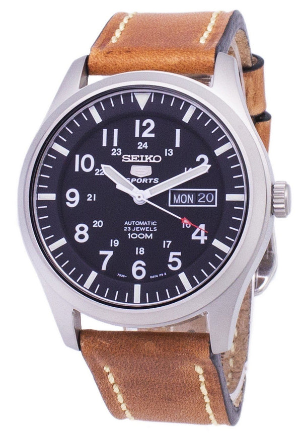 Seiko 5 Sports SNZG15K1-LS17 Automatic Brown Leather Strap Men's Watch-Branded Watches-Blue-JadeMoghul Inc.