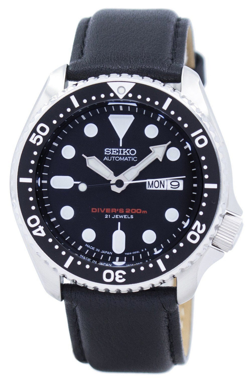 Seiko Automatic Diver's Ratio Black Leather SKX007J1-LS10 200M Men's Watch-Branded Watches-White-JadeMoghul Inc.
