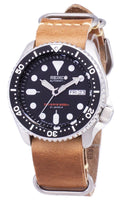 Seiko Automatic SKX007J1-LS18 Diver's 200M Japan Made Brown Leather Strap Men's Watch-Branded Watches-White-JadeMoghul Inc.