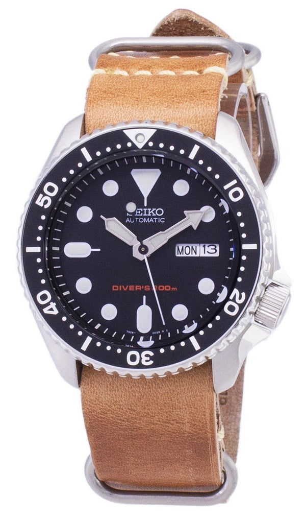 Seiko Automatic SKX007K1-LS18 Diver's 200M Brown Leather Strap Men's Watch-Branded Watches-White-JadeMoghul Inc.