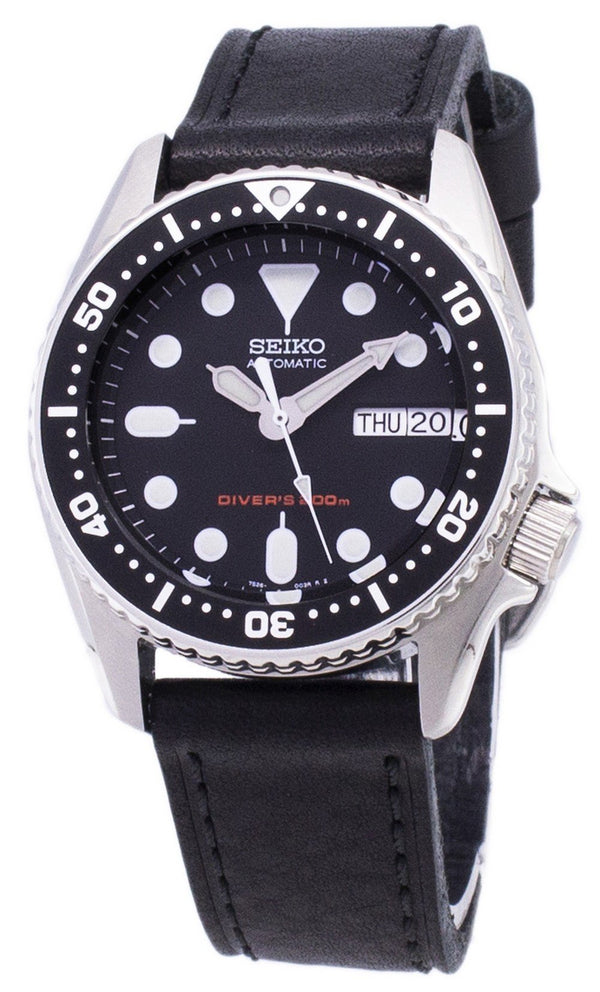 Seiko Automatic SKX013K1-MS3 Diver's 200M Black Leather Strap Men's Watch-Branded Watches-Black-JadeMoghul Inc.