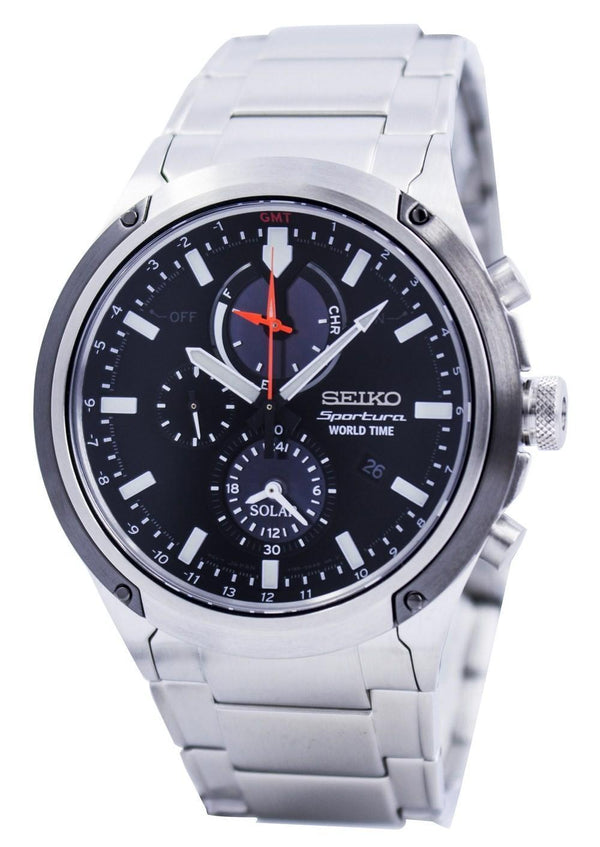 Seiko Sportura Solar World Time Chronograph SSC479 SSC479P1 SSC479P Men's Watch-Branded Watches-JadeMoghul Inc.