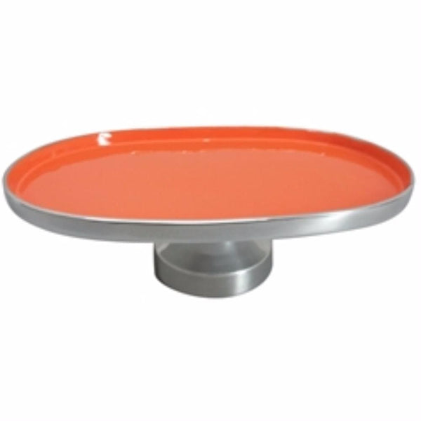 Serving Dishes and Platters Oval Shaped Aluminum Footed Platter, Orange Benzara