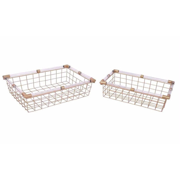 Serving Trays Spacious Rim Trays in Gold Finish, Set Of Two Benzara