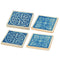 Serving Trays Square Shaped Ceramic Coaster with Intricate Detail, Blue and Cream, Set of Four Benzara