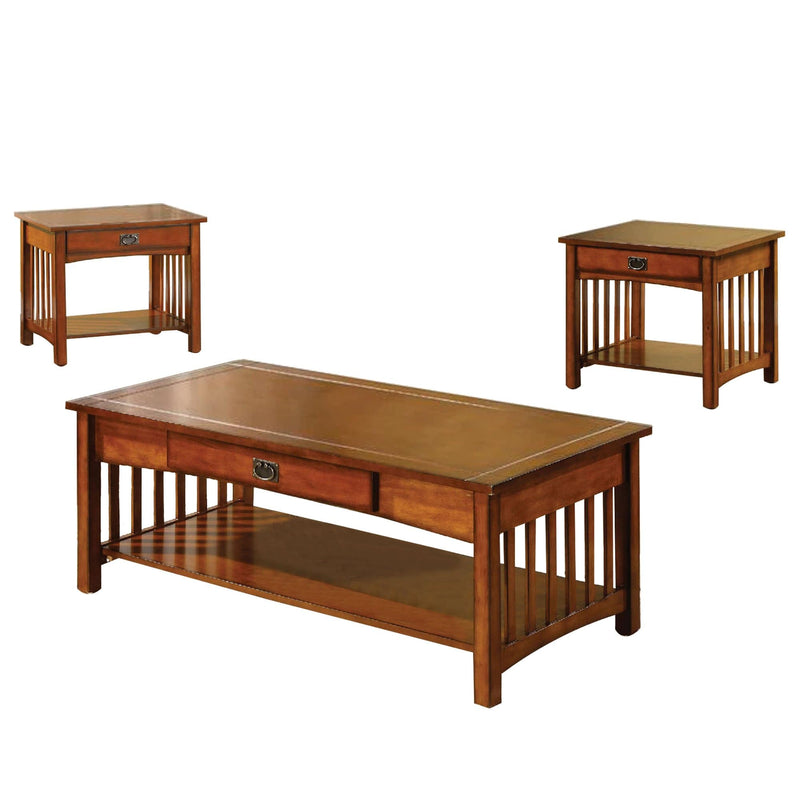 Seville Elegantly Designed 3 Piece Table Set, Antique Oak-Coffee Table Sets-Antique Oak-Wood-JadeMoghul Inc.