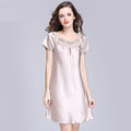Sexy Night Dress Women Knee Length silk Night Gown With Lace Trimming
