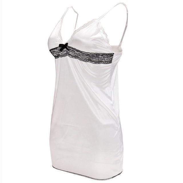 Sexy Women Lingerie Lady Underwear Lace Night Dress White Babydoll Sleepwear with G-string Sleeping Wear Lack Tight Bow AExp