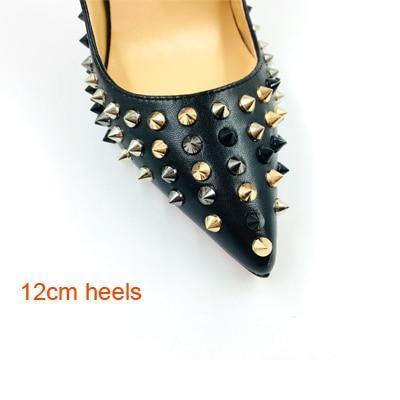 Shallow Pointed Toe Thin High Heels Sexy Rivets Spike Women Party Shoes Classical Fashion Studs Lady Party Shoes-Black 12cm-11-JadeMoghul Inc.