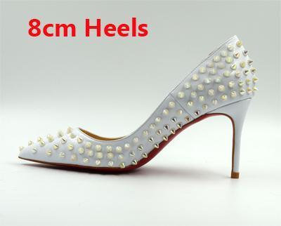 Shallow Pointed Toe Thin High Heels Sexy Rivets Spike Women Party Shoes Classical Fashion Studs Lady Party Shoes-white 8cm-11-JadeMoghul Inc.