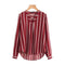 Sheinside Red Striped Work Shirt V-Placket Curved High Low Office Blouse Women Long Sleeve Casual Tops Summer Ladies Blouse AExp