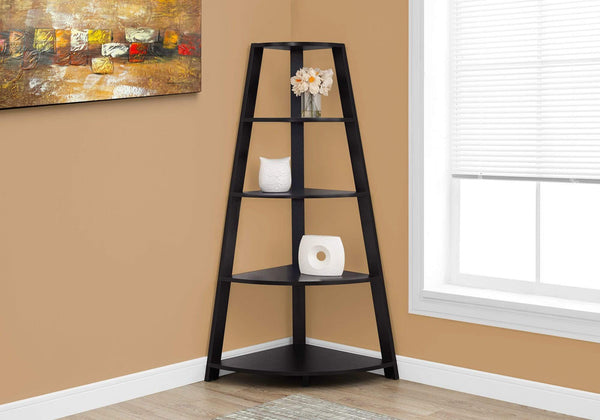 Shelf Black Shelf - 24.25" x 34.25" x 60" Cappuccino, Black, Particle Board - Bookcase Corner Accent Shelf HomeRoots