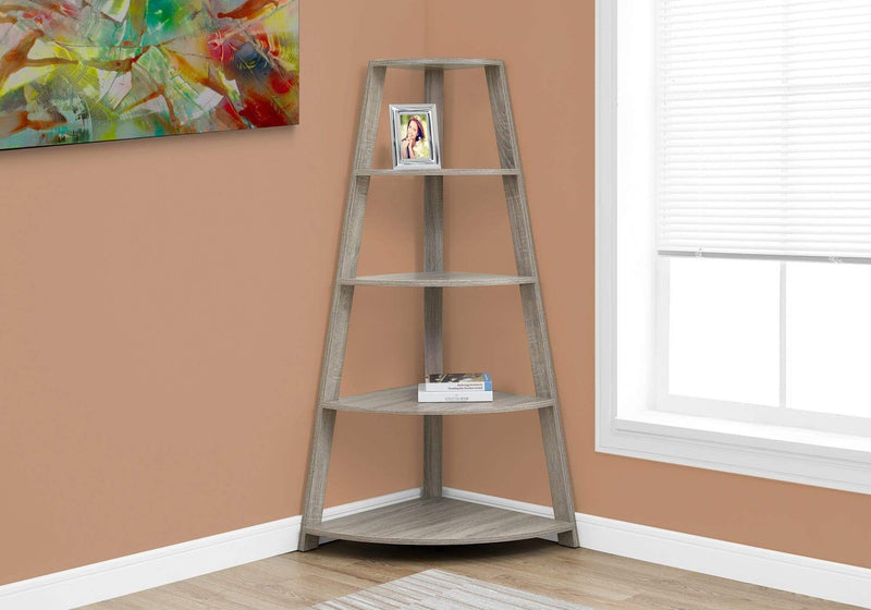 Shelf Black Shelf - 24.25" x 34.25" x 60" Dark Taupe, Black, Particle Board - Bookcase Corner Accent Shelf HomeRoots