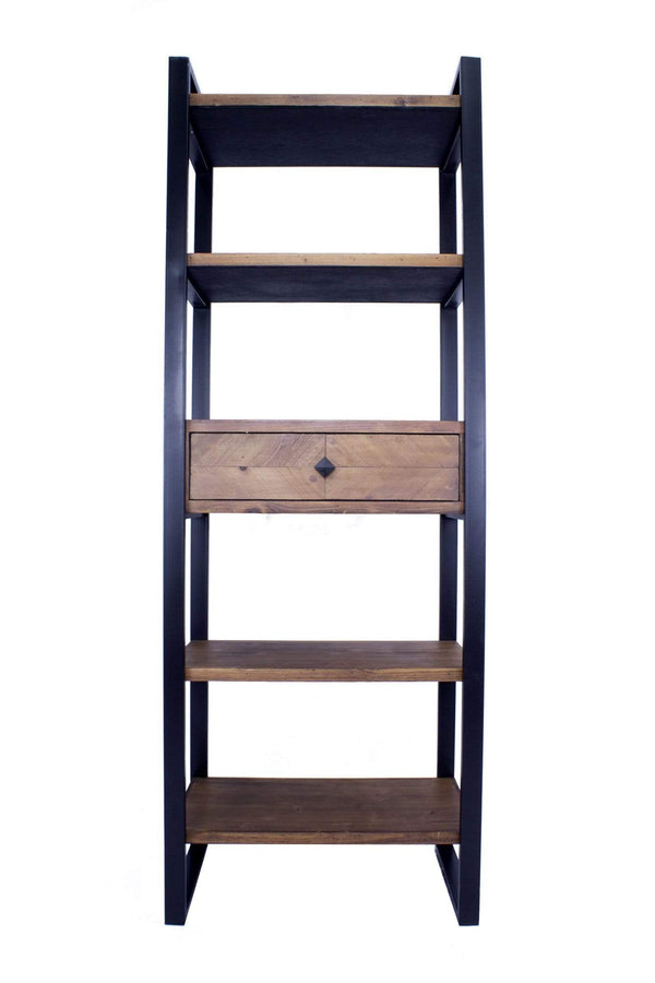 Shelf Shelf with Drawer - 24" X 14'.5" X 67'.25" Natural, Brown Metal, Wood, MDF Modern Shelf, Drawer Bookcase and Display Organizer, Brown HomeRoots