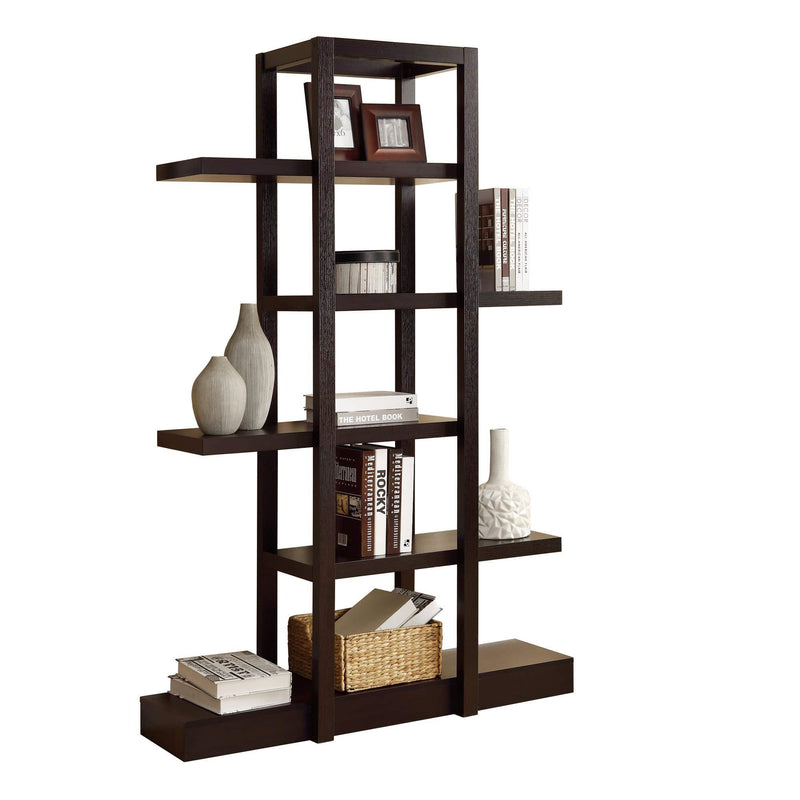 Shelf Wall Shelf Unit - 14" x 47" x 71" Cappuccino, Particle Board, Bookcase, Open Concept - Display Shelf HomeRoots