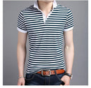 Short Sleeve Polo Shirt-Blue Striped-M-JadeMoghul Inc.
