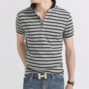 Short Sleeve Polo Shirt-Grey Striped-M-JadeMoghul Inc.