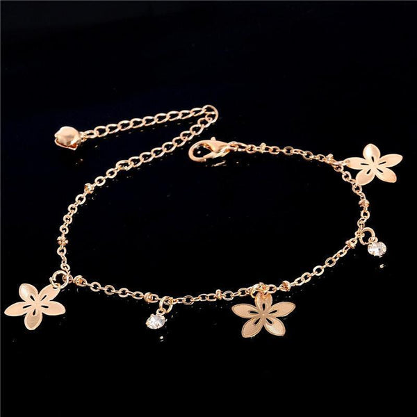 SHUANGR Sexy Gold Beach Anklets Hollow Sakura Crystal Ankle Bracelet Foot Jewelry for Women Flower Anklets Bracelet on the Leg-sakura-JadeMoghul Inc.