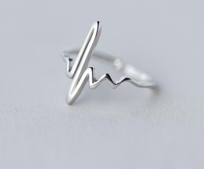 Shuangshuo Vintage Heart Beat Rings for Women Adjustable Electrocardiogram Ring Simple ECG Party Fashion Jewelry bagues femme AExp