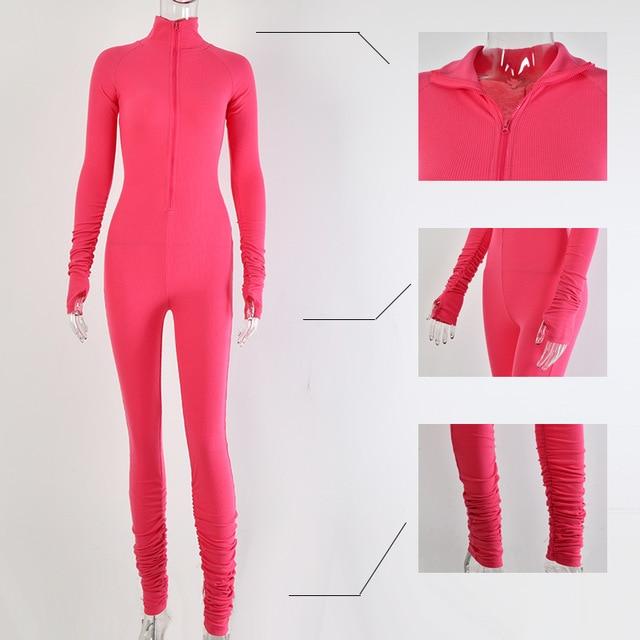 Sibybo Autumn Turtleneck Skinny Casual Jumpsuit Women Long Sleeve Front Zipper Sport Wear Womens Rompers Black Fitness Overalls AExp