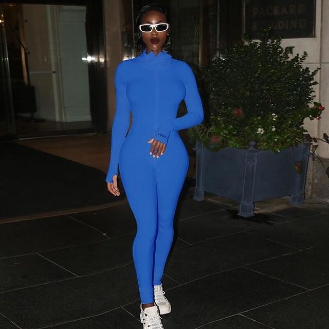 Sibybo Autumn Turtleneck Skinny Casual Jumpsuit Women Long Sleeve Front Zipper Sport Wear Womens Rompers Black Fitness Overalls AExp