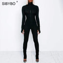 Sibybo Autumn Turtleneck Skinny Casual Jumpsuit Women Long Sleeve Front Zipper Sport Wear Womens Rompers Black Fitness Overalls AExp