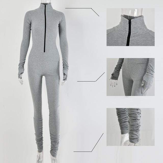 Sibybo Autumn Turtleneck Skinny Casual Jumpsuit Women Long Sleeve Front Zipper Sport Wear Womens Rompers Black Fitness Overalls AExp