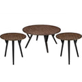 Side and End Tables Round Wood and Metal Coffee End Table Set, Brown and Black, Pack of 3 Benzara