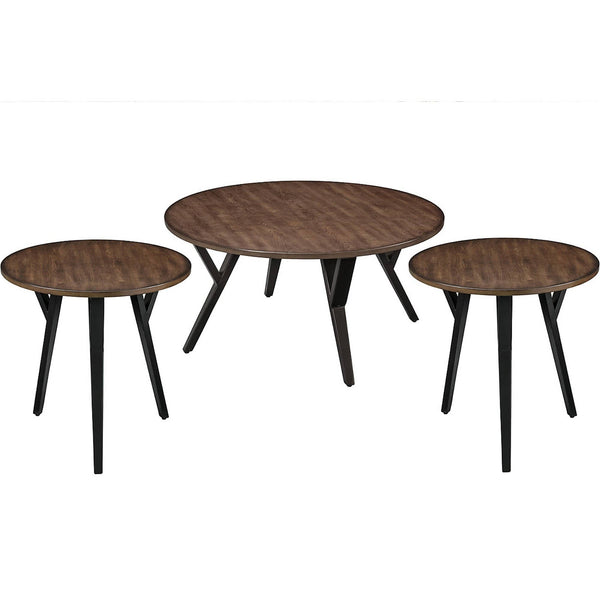 Side and End Tables Round Wood and Metal Coffee End Table Set, Brown and Black, Pack of 3 Benzara