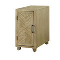 Side and End Tables Solid Wood One Door Side Table with Metal Bar Handle, Light Oak Brown Benzara