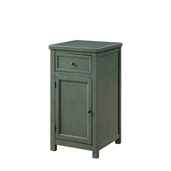 Side and End Tables Solid Wood One Drawer And One Door Side Table with Metal Knobs, Green Benzara