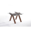 Side and End Tables Square Glass Table Top End Table with Inverted V Shaped Wooden legs, Walnut Brown Benzara