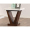 Side and End Tables Square Marble Top End Table With Wooden "V" Shape Base, White And Brown Benzara