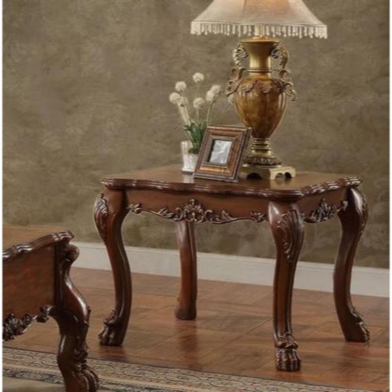 Traditional Wooden End Table with Claw Feet, Cherry Oak Brown