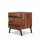 Two Drawers Wooden End Table with Angled Leg Support, Brown and Black